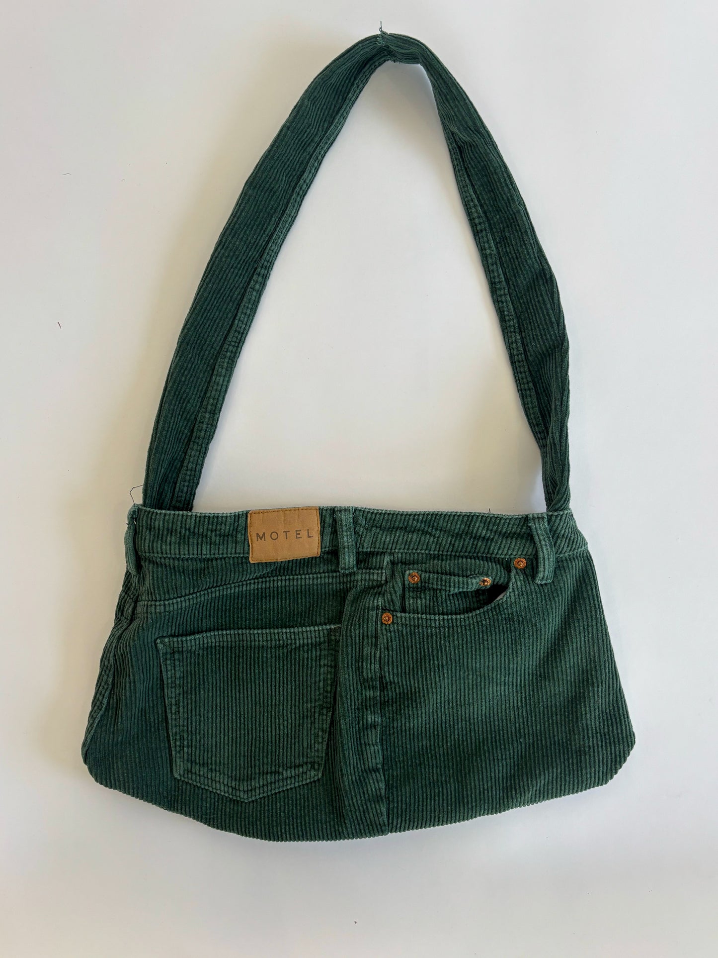 Green Corduroy Crossbody Tote Bag