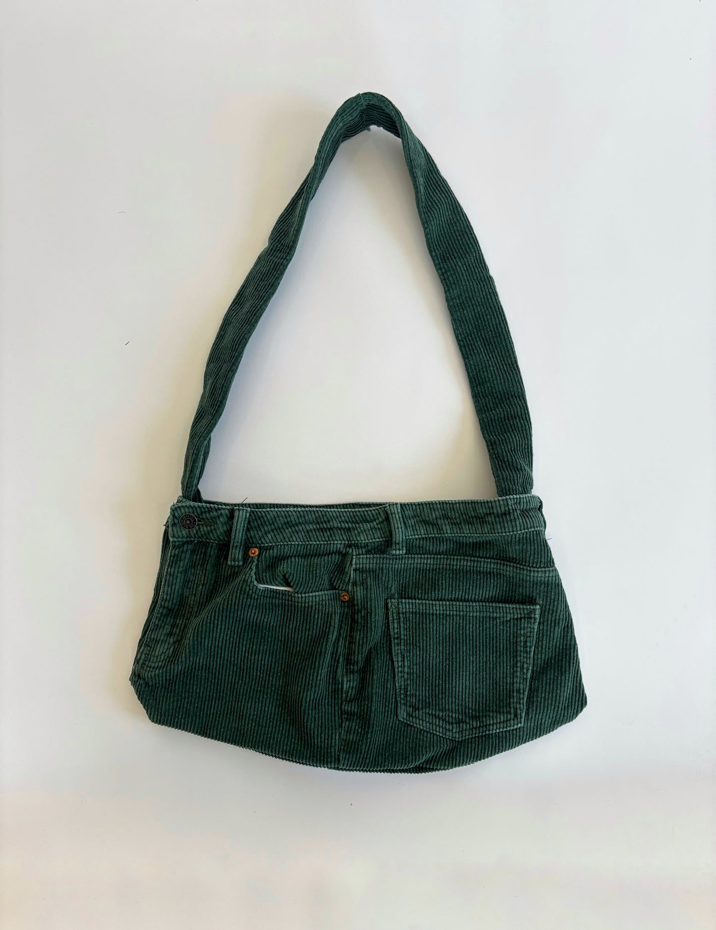 Green Corduroy Crossbody Tote Bag